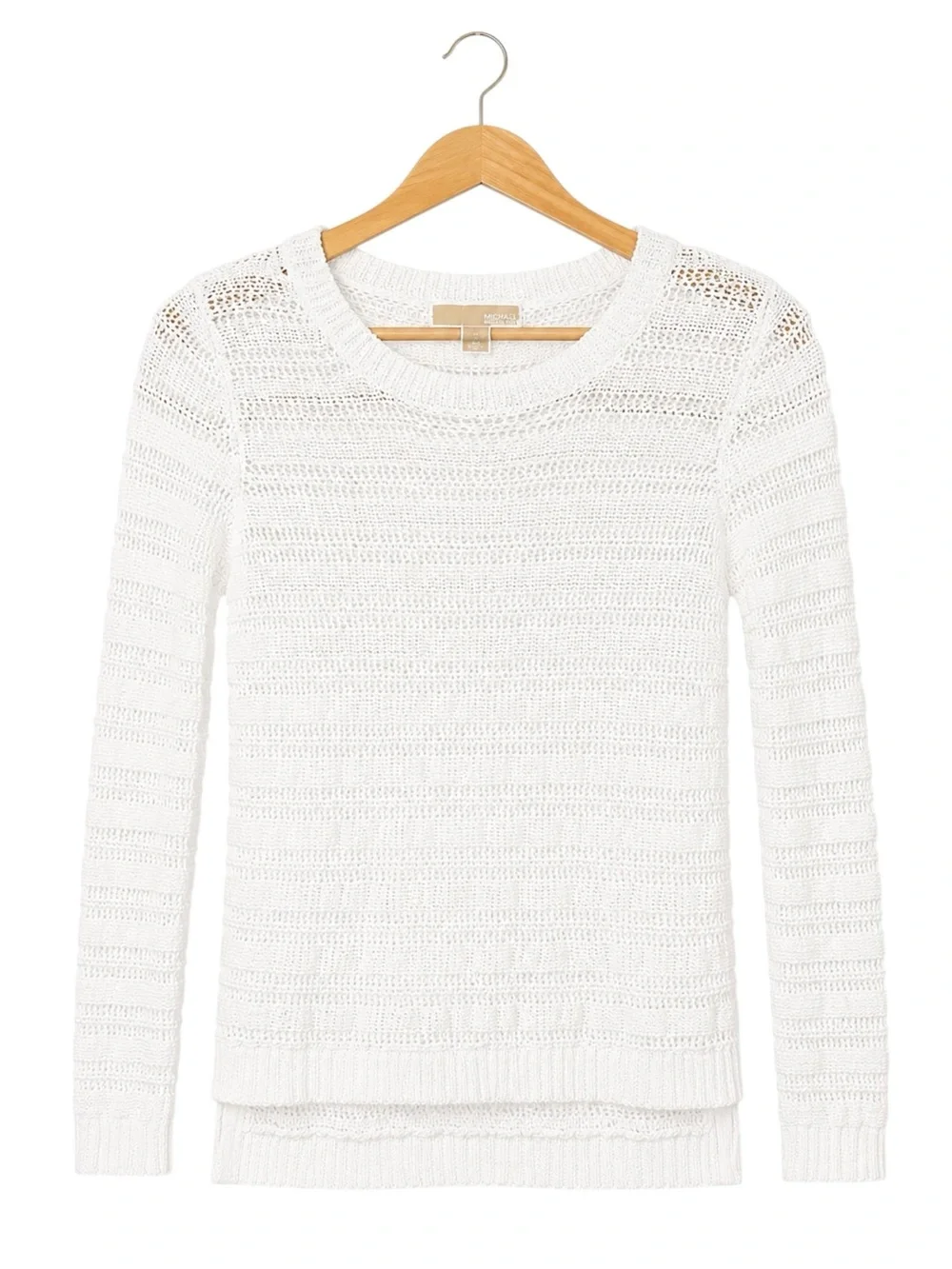Michael Kors White Open Knit Hi-Low Lightweight Sweater Small Resort Coastal